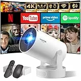 [Apps integradas & 2025 Upgraded] Mini Proyector con WiFi 6 Bluetooth 5.4 Support 4K 1080P Auto Keystone 180° Rotable Proyector Portátil Compatibile con HDMI/TV Stick/Memory Stick/Laptop, Blanco