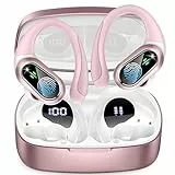 Auriculares Inalambricos Deportivos, Auriculares Bluetooth 5.3 con 4 HD Mic y Cancelacion Ruido ENC, 50H Cascos Inalambricos Bluetooth HiFi Estéreo para Deportes, Pantalla LED, IP7 Impermeable, Rosa