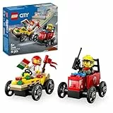 LEGO City Pack de Coches de Carreras: Pizza vs. Camión de Bomberos de Juguete, Autos Locos de Carreras con Minifigura de Chef y Bombera, Regalo para Niños y Niñas de 5 Años o Más 60458