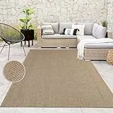 Paco Home Alfombra de Yute para Interior y Exterior - Natural y Negra, Resistente y Elegante, Ideal para Patio y Salón, tamaño:160x230 cm, Color:Beige