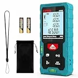 Medidor Láser 50M, Kiprim Láser Medidor Distancia con 2 Burbujas de Niveles in M/In/Ft, Telémetro Láser IP54 Herramienta de Medición Digital Portátil, Memorias 99 Datos, Pantalla LCD Retroiluminada