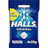 Halls Original - Caramelos Duros Sabor Eucalipto, Sin Azúcar - Paquete de 4 Envases de 32 g