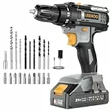 Taladro Atornillador Batería, LEEIKOO Atornillador Electrico 21V, 42N.m con Baterías 2.0Ah, 18+1 Ajuste de Par, 2 Velocidad, LED Luz, 20 Accesorios Para Hogar, Bricolaje, Gris