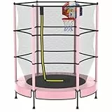 PILIN Trampolín para Niños, Trampolín De Jardín Juego De Tableros De Baloncesto Ø145cm, Juego Completo con Colchoneta De Salto, Red De Seguridad, Muelles Galvanizados y Cubre Bordes