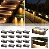 Solpex luces solares para exterior, 16 piezas, luz blanca cálida para escaleras, luces solares impermeables, iluminación LED para escaleras exteriores, escalones, valla, patio, decoración (Marrón)