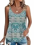 PLOKNRD Top sin Mangas para Damas Temporada de Verano con Tirantes Delgados Escote Redondo y Estilo de Camisa Floral Boho en Verde L