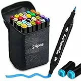 Rotuladores Alcohol, 24 Colores Rotuladores Doble Punta de Alcohol Rotulador Permanente de Graffiti Marcadores Profesionales para Niños Adultos Bocetos Pintura Colorear Cómics Mandalas