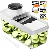 Mandolina de Cocina Profesional, Cortador de Verdura, Rallador de Verduras con 5 Cuchillas Afiladas Intercambiables, Cortador de Patatas Tomates Pepinos Queso Frutas
