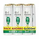 Pantene Champú + Acondicionador + Tratamiento 3en1 Suave & Liso Nutri Pro-V para cabello encrespado y rebelde, 6x300 ML