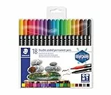 STAEDTLER Design Journey 3187 TB18, Rotuladores Permanentes de Doble Punta, Caja con 18 Marcadores de Colores Variados
