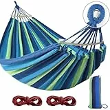 MOSFiATA Hamaca de 285x155 cm con barras separadoras, hamaca de camping al aire libre, con tela de lona gruesa duradera y nudo de metal resistente, para patio trasero, jardín