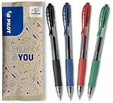 PILOT Caja de 4 G2 - Bolígrafos Roller de Tinta de Gel - Retráctiles y Recargables - Excelente Comodidad de Escritura - Negro, Azul, Rojo, Verde - Punta Media