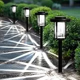 Solpex Lámparas solares para exteriores, 4 unidades de luces LED solares para jardín, decoración de jardín, impermeable, iluminación solar para caminos, jardines, terrazas, paisajes, pasarelas, blanco