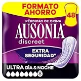 Ausonia Discreet Compresas Ultra Día Y Noche, Pack de 48, Para Pérdidas De Orina Para Mujer, Extra Segura Y Discreta