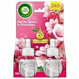 Air Wick Pack de 2 Recambios para Ambientador Eléctrico con aroma a Flor de cerezo y Frambuesa, infusionado con 2 veces más aceites esenciales
