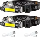 CREADY® Pack 2 Linterna Frontal LED Recargable, Luz Frontal Cabeza de Alta Potencia Portátil con Ángulo Ajustable e Impermeable, Foco Luz LED Recargable Ideal para Correr, Excursión o Ciclismo