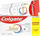 Colgate Total Prevención Activa Original Pasta de Dientes 2x75ml | Combate las causas principales* de los problemas de salud bucodental | 24h de Protección antibacteriana¹ | Clínicamente Probado