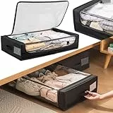 BAKAJI Caja de almacenamiento para debajo de la cama con ruedas, ahorra espacio, organizador de ropa extra grande para cambio de temporada, caja para debajo de la cama Slim con ruedas, cremallera