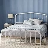 Zinus Heidi Cama 150x200 cm - Altura 31cm con almacenamiento debajo de la cama - Marco de la cama de plataforma de metal con cabecero y piecero - Blanco
