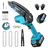 Mini Motosierra a Batería, 6 Pulgadas/15 cm Motosierra Eléctrica Podar con 3 Cadenas, Sierra a Batería Portátil Sin Cables con Engrasador Automático, para Jardín, Corte de Madera – PowerCut X7e
