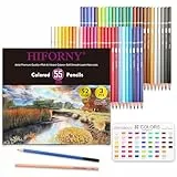 HIFORNY Juego de 55 lápices de colores para colorear para adultos, 52 lápices de colores con extras, núcleo suave para artistas, lápices de dibujo