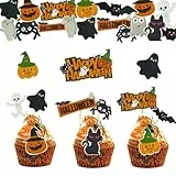 110 Piezas de Decoracion Tartas Cumpleaños de Halloween,Calabaza, Murciélago,Fantasma Halloween Cupcake Toppers Decoración,Adornos para Tartas para Fiestas de Cumpleañosa Niños y Niñas