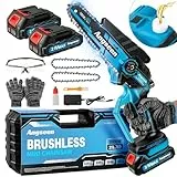 Mini Motosierra Bateria, 6 Pulgadas Motosierra Eléctrica Bateria con Baterías de 4000mAh, Motor Sin Escobillas de 1000W y Bomba, Sierra de Motosierra de Mano para Podar Árboles de Jardinería y Madera