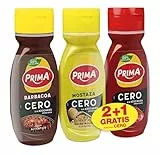 Prima Pack ahorro 2+1 Salsas Prima Cero sin azúcares añadidos 265Gr. BBQ, Mostaza + Kétchup gratis