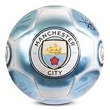 Hy-Pro Balón de fútbol clásico con Licencia Oficial | Metálico, Talla 5, Man City, Entrenamiento, Partido, mercancía, Coleccionable para niños y Adultos, Azul y Blanco