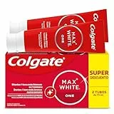 Colgate Max White One Pasta de Dientes Blanqueadora, Pack 2 Uds x 75ml, Dentrifíco Blanqueador, Dientes 1 Tono Más Blancos en 1 Semana, Elimina Manchas Superficiales