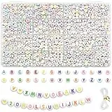 FEMBW Cuentas de Letras para Pulseras, 1200 PiezasCuentas Letras Coloridas, Cuentas Redondas de 7 mm A-Z con Amor y Números, Cuentas del Alfabeto para Pulseras, Diademas y Manualidades de Joyería