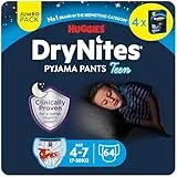 Huggies DryNites Pañales de Noche para Niño 4-7 (17-30 kg), Clínicamente Probado con 5 Capas de Máxima Protección Nocturna, 4 Packs de 16, Total 64 Calzoncillos Absorbentes