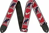 Fender Correa Monogramada, Longitud Totalmente Ajustable (90 cm, 145cm), Rojo/Negro/Azul