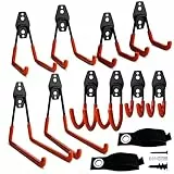 INHHCED Ganchos para garaje, paquete de 12 soportes de pared con 2 correas de almacenamiento de cables de extensión, resistentes para organizadores multiusos, herramientas de jardín, perchas de