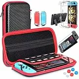 HEYSTOP Carcasa de Transporte Compatible con Nintendo Switch, Funda con para Pantalla HD y Tapas Protectoras de Palancas del Mando para Consola Nintendo Switch y Accesorios-Rojo