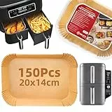 Papel para Freidora de Aire, 150 Piezas Engrosado 20x14cm Rectangular Papel de Horno Accesorios Compatible con Ninja AF300EU AF400EU SL400EU y Otras Dual Double Stack Air Fryer