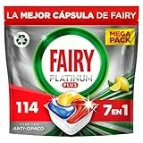 Fairy Platinum Plus Limón Cápsulas De Lavavajillas Todo En Uno, 114 Cápsulas, Nuestra Mejor Limpieza Que Deja Los Platos Como Nuevos, Elimina La Falta De Brillo Y Evita La Cal