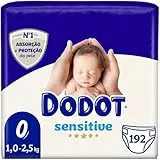 Dodot Sensitive Pañales Recién Nacido Talla 0 hasta 3 kg 192 uds – Máxima Protección de la Piel Sensible con Suave Capa Absorbente Ajuste Suave y Indicador de Humedad