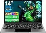Ordenador portátil 14 Pulgadas N4020 hasta 2,8 GHz Portátil 8GB LPDDR4 RAM 256GB SSD Soporte 1TB SSD Expansión portatil 2.4G+5G WiFi BT4.2 USB, WiFi, Mini-HDMI, 1920*1080 IPS HD Pantalla-Plata-A