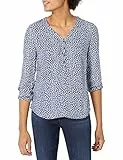 Amazon Essentials Camisa con Botones y Manga 3/4, Blusa de Corte Holgado con Cuello en V Mujer, Azul Marino Blanco Pétalos, XXL