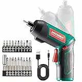 HYCHIKA Destornillador Eléctrico 6N.m, Atornillador Eléctrico Inalámbrico 3.6v Batería 2000mAh (Máximo Par 6 N.m) LED Luz, Mandril Magnétic, Cable USB, 20 Accesorios