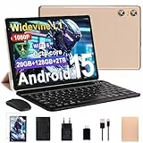 Tablet Android 15 Tablet 10 Pulgadas, 20GB RAM + 128GB ROM (TF 2TB), Octa-Core, Widevine L1, GMS, 5G+2.4G WiFi 6, 5 + 8 MP, 1280 * 800 Pixels, 6000mAh, Bluetooth 5.0, Tableta con Teclado y Raton Oro
