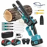 Mini Motosierra Bateria 8000mAh, Motosierra Eléctrica 6 Pulgadas 1000W Sin Escobillas con Depósito Para El Aceite y 2 Baterías, Sierra Electrica, Motosierras de Mano para Podar Arboles de Jardinería