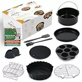 MARUPA Accesorios Freidora de Aire 5.5L XXL – Air Fryer Accesorios – Kit 11 en 1 Compatible Cosori Cecotec Ninja – Moldes Pizza Magdalenas Rejilla Brochetas Tapete Silicona