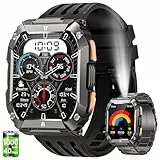 BANLVS Reloj Inteligente Hombre con LED Linterna/1000mAh, 2.01' AMOLED Smartwatch Militar con Llamadas, 5ATM Impermeable Pulsera Actividad, 113 Modos Deportivos, Pulsómetro/Sueño/Podómetro Android iOS