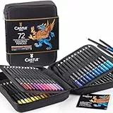 Castle Art Supplies - Juego de 72 lápices de colores con núcleo blando para artistas, profesionales y coloristas adultos, resistente estuche con cremallera para un fácil transporte