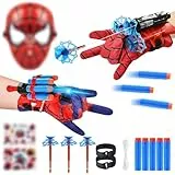 NHYDZSZ 2 Juegos de Guantes de Lanzador, Lanza Telarañas Spiderm, Guantes Spiderm Lanza Telarañas, Spiderm Juguetes Niño con Máscara y Dardos Guantes, para Niños Juguetes Educativos Divertidos