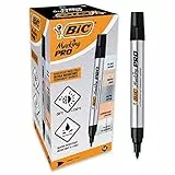 BIC Marking Pro - Rotuladores permanentes de punta cónica ultraresistentes (3.9 mm), caja de 12 unidades, color negro