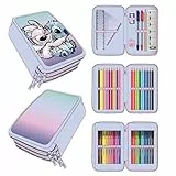CERDÁ LIFE'S LITTLE MOMENTS Estuche de 3 Compartimentos de Stitch - Color Lila - 12,5 x 6,5 x 19,5 cm - Cierre de Cremallera - Incluye Accesorios