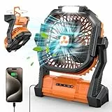 PDBEST Ventilador Portátil de 20000 mAh, Ventilador USB con Linterna LED, Ventilador de Mesa con Batería y Puerto Type-C, Ventilador Recargable Perfecto para el Camping, los Viajes y la Playa Naranja